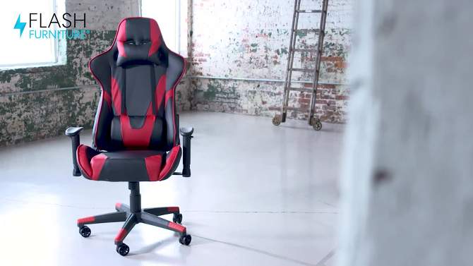Flash Furniture X20 Gaming Chair Racing Office Ergonomic Computer PC Adjustable Swivel Chair with Fully Reclining Back in Red LeatherSoft, 2 of 14, play video