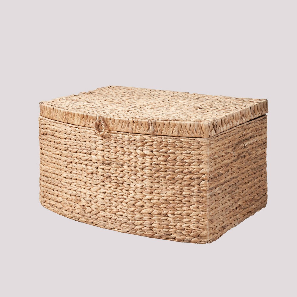 SOL HOME 26"x19"x14" Ludmilla Rectangular Water Hyacinth Wicker Trunk Natural Brown: Storage Chest, Iron Frame