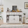 KTMBDW Farmhouse Sideboard Buffet Cabinet with 3 Drawer, Coffee Bar Storage with 2 Sliding Barn Doors and Shelf for Dining Room, Living Room, White - 2 of 4
