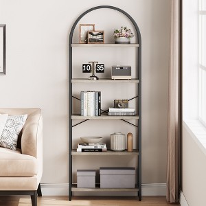 5 Tier Bookcase Arched Display Racks Tall Standing Bookshelves Metal Frame Open Storage Rack Shelf Large Book Shelf for Bedroom, Living Room - 1 of 4