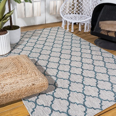 Moroccan-Inspired Gray/Teal Trellis 8'x10' Synthetic Area Rug
