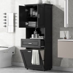 TIRAMISUBEST Tall Bathroom Cabinet with Laundry Basket, Large Storage Space Tilt-Out Laundry Hamper and Upper Storage Cabinet - 1 of 4