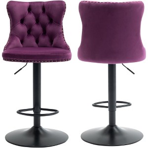 QingMoon Swivel Bar Stools Set of 2, Adjustable Barstools, Velvet Tufted Counter Height Chairs with Nailhead Trim for Kitchen Island, Home Pub - 1 of 4