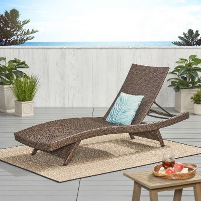 Wicker Patio Chaise Lounge with Adjustable Back, Poolside Sunbathing Chair with Foldable Legs, Waterproof Outdoor Chair -Christopher Knight Home