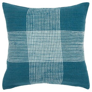 Plaid Dark Poly Filled Square Pillow Teal - Rizzy Home, Blue