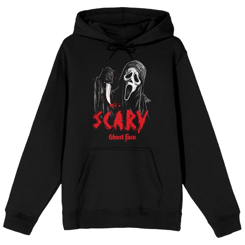 Ghostface Scary Long Sleeve Men's Black Hooded Sweatshirt, 1 of 4