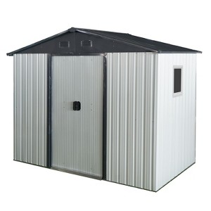 NicBex 8x4 Ft Outdoor Metal Storage Shed with Sliding Door and Foundation for Backyard Garden,Patio,White+Black - 1 of 4