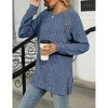 Women's Ribbed Long Sleeve T-Shirt Crew Neck Split Hem Top with Decorative Buttons Casual Top - 4 of 4