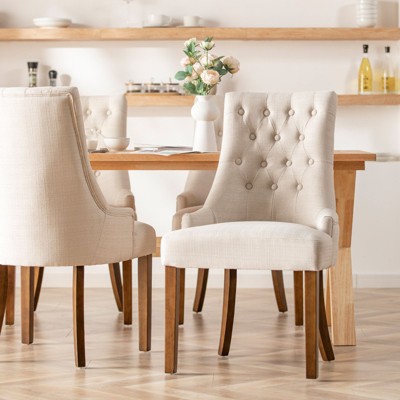 COLAMY Wingback Upholstered Dining Chairs Set of 2, Fabric Side Dining Room Chairs for Home, Beige