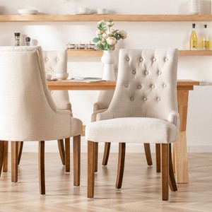 COLAMY Wingback Upholstered Dining Chairs Set of 2, Fabric Side Dining Room Chairs for Home, Beige - 1 of 4
