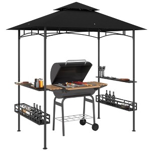 Outsunny 8' x 5' Grill Gazebo, 2-Tier Outdoor BBQ Gazebo with 2 Side Shelves, Storage Baskets and Ceiling Hook - 1 of 4