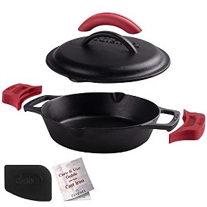 Cuisinel Cast Iron Skillet with Lid - 8" Dual Handle Fry Pan, Scraper & Silicone Cover, Pre-Seasoned, Oven Safe, Grill, Stovetop, Induction Use - 1 of 4