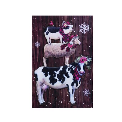 Transpac Wood 14.9 in. Multicolor Christmas Stacked Holiday Farm Animals Wall Art