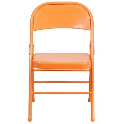 Orange Marmalade Metal Folding Chair with Triple Braced Legs