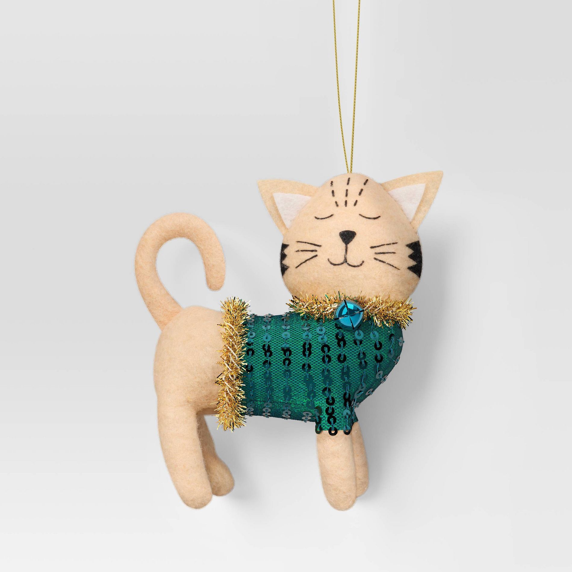 4" Christmas Cat Green Sweater Ornament - Wondershop™