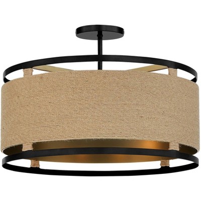 Minka Lavery Rustic Farmhouse Ceiling Light Semi Flush Mount Fixture 20 1/2" Coal 4-Light Natural Rope Drum for Bedroom Kitchen