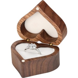 Wooden Heart Shape Ring Gift Box with Single Slot 2 Slot, for Proposal Engagement Wedding Ceremony Anniversary - 1 of 4