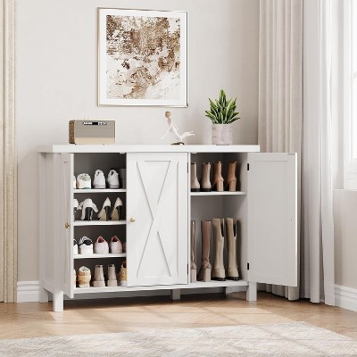 Shoe Cabinet with Doors, Farmhouse 35'' Shoe Storage Cabinet, 4-Tier Entryway Shoe Storage