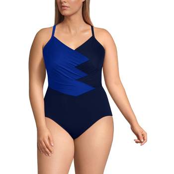 Lands' End Women's Slendersuit Grecian Tummy Control Chlorine Resistant One  Piece Swimsuit - 10 - Navy/emerald Palm Foliage : Target