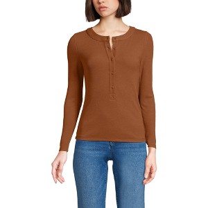 Lands' End Women's Drapey Rib Skimming Long Sleeve Henley - 1 of 3