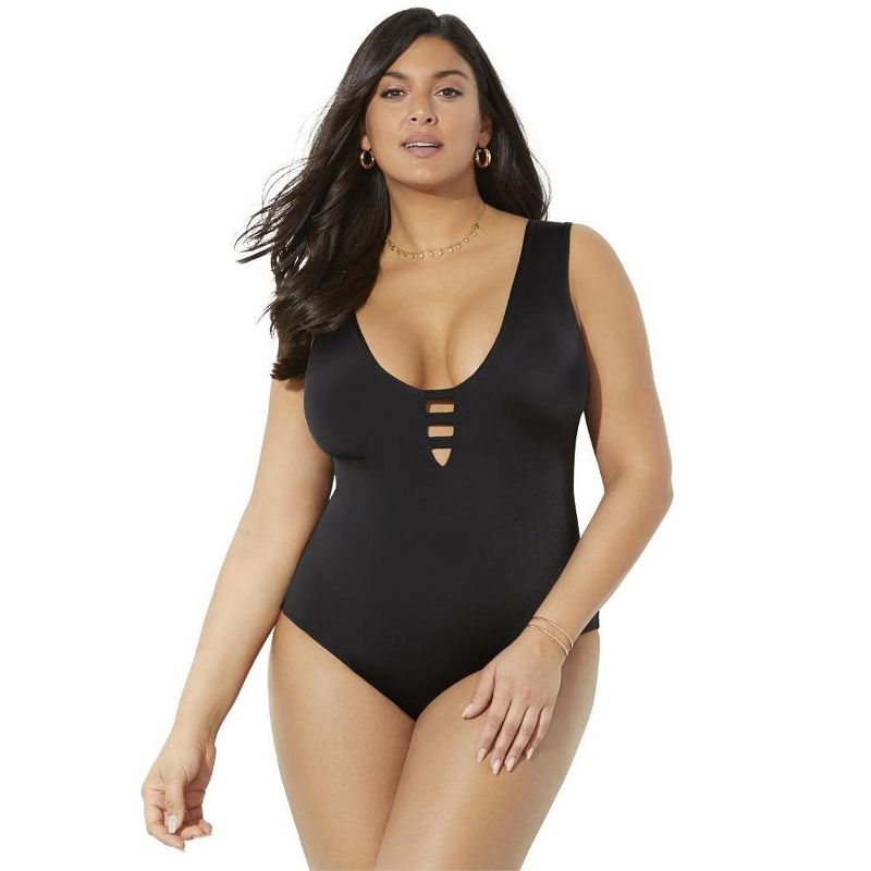 Swimsuits for All Women's Plus Size Strappy Scoopneck One Piece Swimsuit, 1 of 2