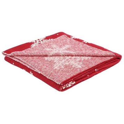 Holiday Snow Red and White Cotton Throw Blanket 50" x 60"