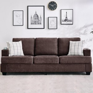 COZONY 89" 3-Seater Modern Chenille Sofa with Deep Seats, Cup Holders & Side Storage Pockets, Upholstered Couch for Living Room or Apartment Lounge - 1 of 4