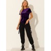 INSPIRE CHIC Women's Velvet Crew Neck Short Sleeve Casual Blouse - 3 of 4