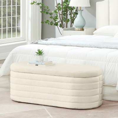 Modern Storage Benches,Upholstered Boucle Teddy Fabric End of Bed Bench with Storage,For Bedroom-Maison Boucle