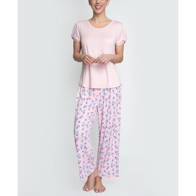 Muk Luks Womens Plus Pink Plaid Fleece Henley-Style Pajamas Size
