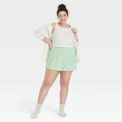 Image of Women's Striped Boxer Pajama Shorts - Colsie™ Green 1X