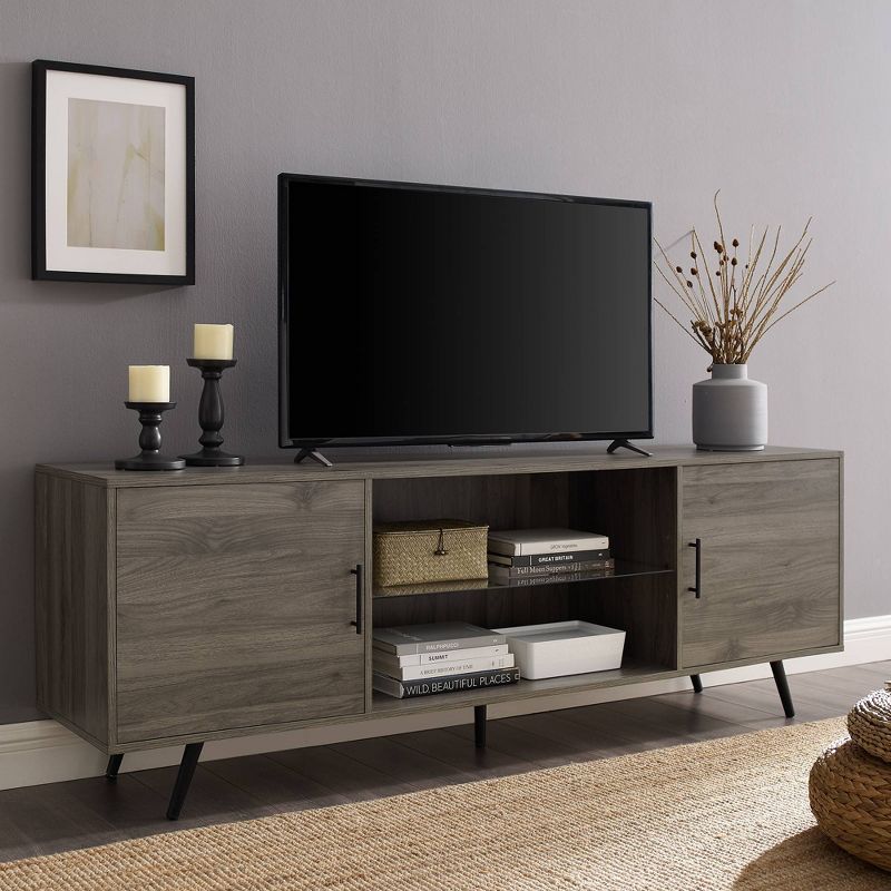 2 Door Mid-Century Modern Wood Storage TV Stand for TVs up to 80"  - Saracina Home, 4 of 16
