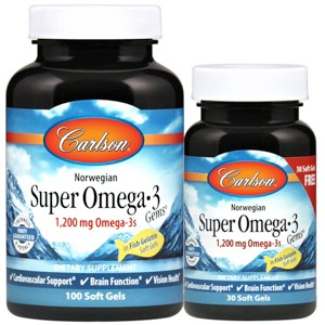 Carlson - Super Omega-3 Gems, Pescatarian, 1200 mg Omega-3s, Norwegian, Wild Caught, Sustainably Sourced, Fish Oil Capsules - 1 of 4