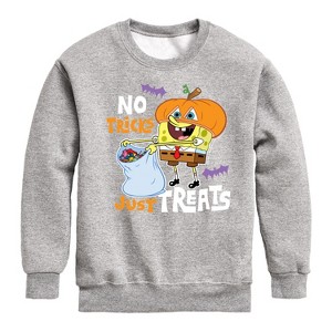 Boys' - SpongeBob SquarePants - No Tricks Just Treats Graphic Long Sleeve Fleece Sweatshirt - 1 of 4