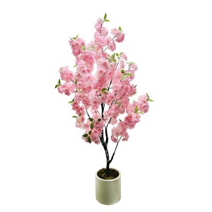 Artificial Cherry Blossom Tree – Realistic Pink Blooming Faux Floral in White Pot for Home/Office/Wedding Decor - 1 of 4