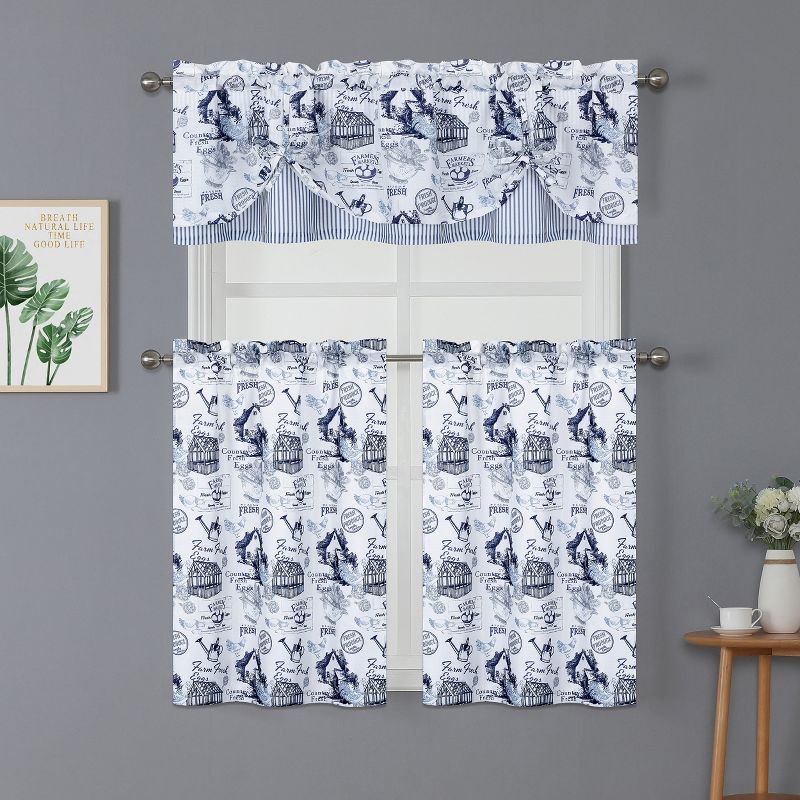 Kate Aurora Rooster Toile Complete 3 Pc Café  Kitchen Curtain Tier And Valance Set, 1 of 10
