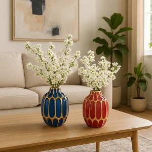 Sagebrook Home Abstract Design Small Ceramic Vases Contemporary Flower Vases for Home Office Decorative Accent - Easy Gift Idea - 1 of 4