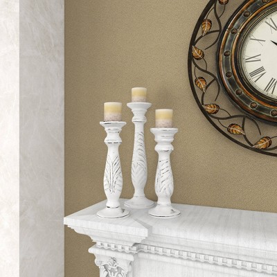 Elegant White Mango Wood Candle Lantern Trio, 18" Height