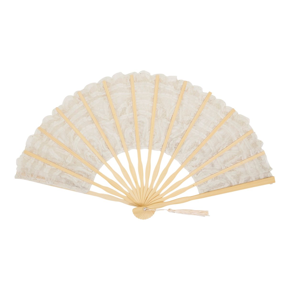 Saro Lifestyle Battenberg Lace Folding Hand Fan - Decorative Cotton Fan with Tassel, Elegant Accessory for Events, Travel and Everyday Use - thumbnail 5