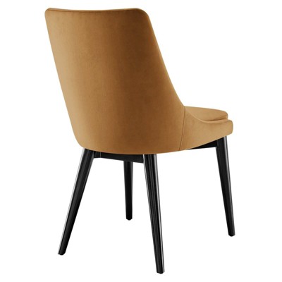 Cognac Velvet Upholstered Dining Chair with Black Wood Legs