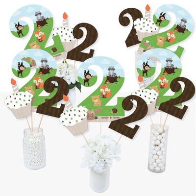 Big Dot of Happiness 2nd Birthday Woodland Creatures - Second Birthday Party Centerpiece Sticks - Table Toppers - Set of 15