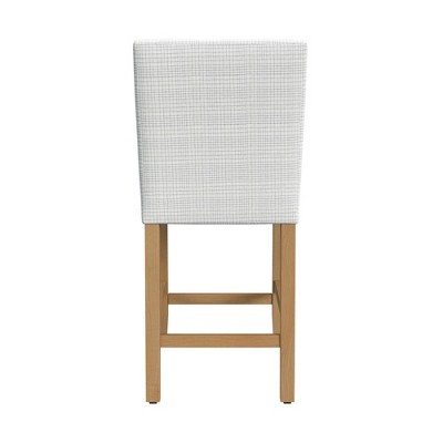 Cream Mini Grid Pattern Upholstered Counter Height Barstool with Wood Legs