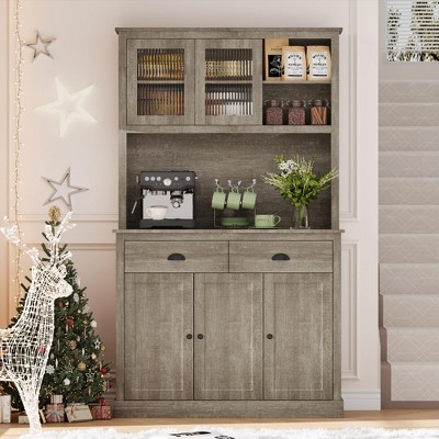 Kitchen Pantry Storage Cabinet, 71" Tall Wood Pantry Cabinet with Microwave Stand