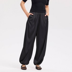 Women's High-Rise Satin Twill Balloon Pants - A New Day™ Black S