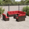 vidaXL 12 Piece Patio Sofa Set with Cushions Brown and Red Poly Rattan - With Table - 2 of 4