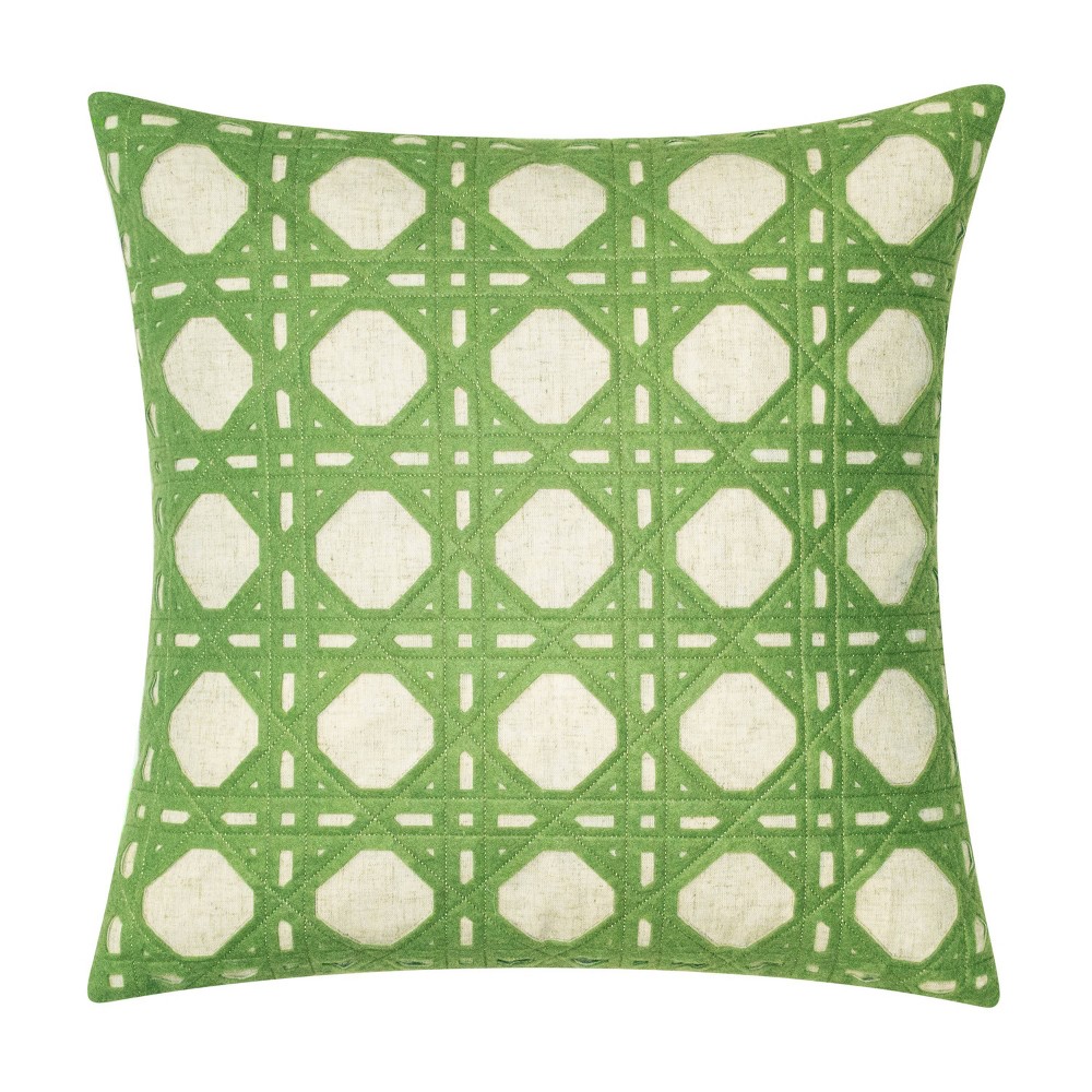 Photos - Pillow Edie@Home 20"x20" Rattan Geometric Square Throw  Green/Cream