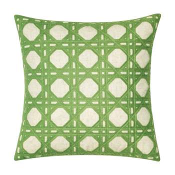 Edie@Home 20"x20" Rattan Geometric Square Throw Pillow Green/Cream