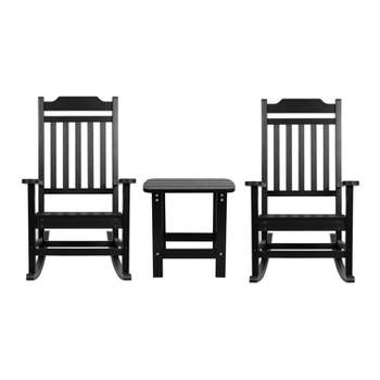 Flash Furniture Set of 2 Winston All-Weather Poly Resin Rocking Chairs with Accent Side Table