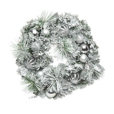 Transpac Artificial 24 in. Silver Christmas Deep Celebration Wreath