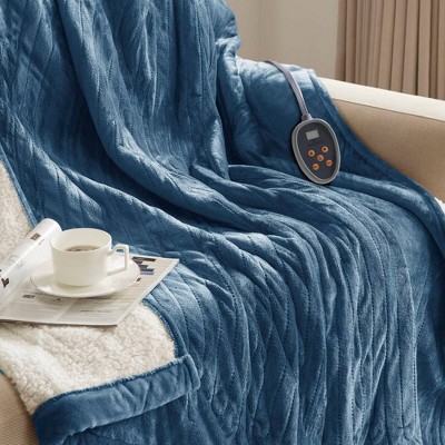 Sapphire Blue Twin Reversible Heated Plush to Berber Blanket